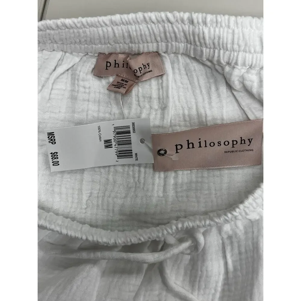 Philosophy Republic White Crinkle Cotton Gauze Tiered Midi Skirt Medium NWT